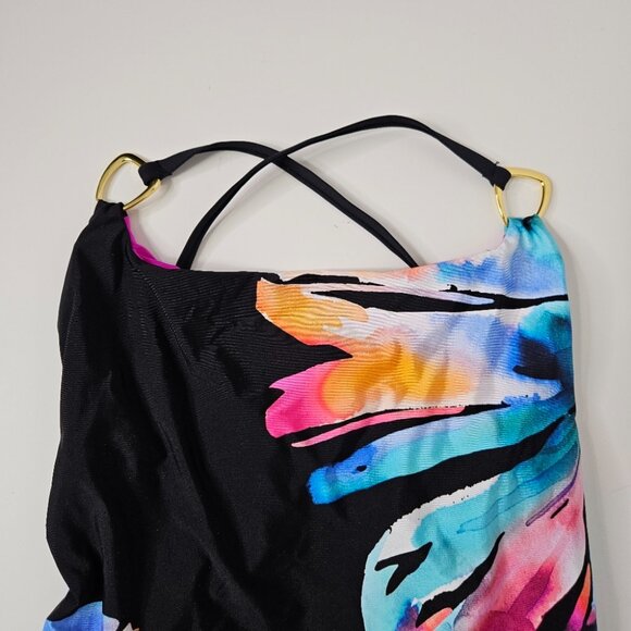 La Blanca Prism Palm Mio One-Piece Swimsuit Sz 6 Black Multicolor Strappy - Picture 4 of 8